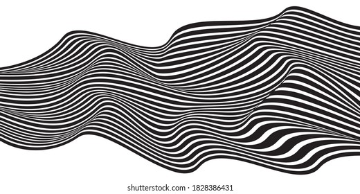 black and white mobius wavy abstract background, Optical art abstract wave background