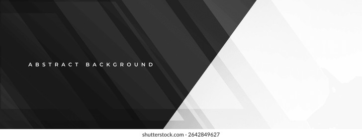 Black and white modern abstract background with geometric shapes. Vector illustration wide banner