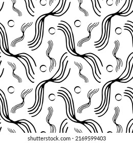 Black and white modern abstract seamless pattern for textile design. Seamless vector background with abstract ornaments. Retro bright summer background. Vintage exotic print.