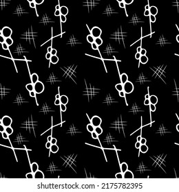 Black and white modern abstract seamless pattern for textile design. Seamless vector background with abstract ornaments. Vintage exotic print. Retro bright summer background.