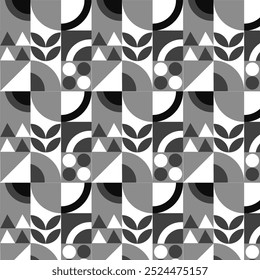 A black and white modern background with a geometric pattern, black and white seamless