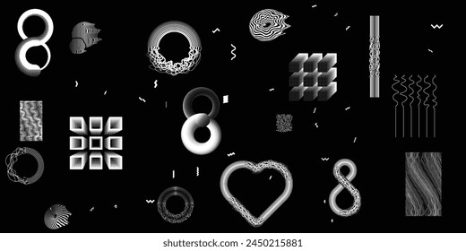 Black and white modern background with halftone dots and lines. Vector design composition with various geometric shapes . Collage of vector design elements .Abstract contemporary art . New modernism .