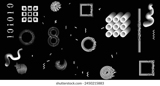 Fondo moderno en blanco y negro con puntos y líneas en semitono. Composición de diseño de Vector con varias Formas geométricas . Collage de Elementos de diseño de Vector .Abstractas arte contemporáneo . Modernismo Nuevo .