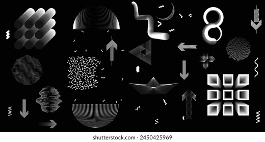 Fondo moderno en blanco y negro con puntos y líneas en semitono. Composición de diseño de Vector con varias Formas geométricas . Collage de Elementos de diseño de Vector .Abstractas arte contemporáneo . Modernismo Nuevo .