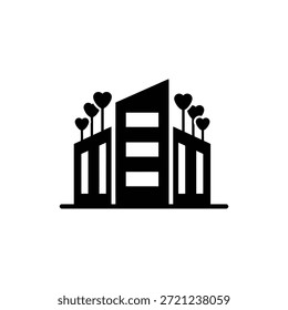 Icono moderno blanco y negro del complejo de edificios con la arquitectura de la Vertical