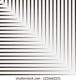 Black and white modern geometric design template. Two striped isosceles triangles touch each other at their hypotenuses. Ttriangles shaded with black lines. Lines thin out towards triangles bases.