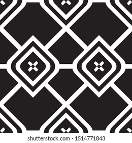 Black White modern geometric diamond lattice vector pattern