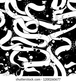 Black and white Modern Hand drawn  ribbon and bubble flowing design for fashion,fabric,wallpaper,card,and all prints  seamless pattern,vector