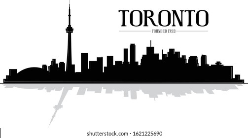 Black And White Modern Illustrated Vector City Of Toronto Canada Skyline Silhouette With Reflection Graphic Design Icon Logo Template Easy To Edit