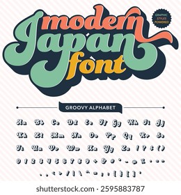 Black and White Modern Japan groovy retro bold Font alphabet vector file
