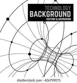Black and white modern lines abstract vector background.  Modern geometric circle shapes. Polygonal wireframe elements. Lines and dots. Connection points and lines.