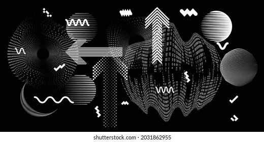 Black and white modern minimal background . Vector design composition with various geometric shapes . Abstract contemporary art . New modernism .