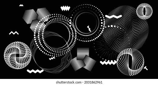 Black and white modern minimal background . Vector design composition with various geometric shapes . Abstract contemporary art . New modernism .