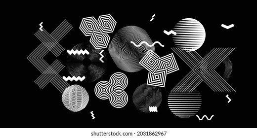 Negro y blanco moderno fondo mínimo. Composición de diseño de vectores con varias formas geométricas. Resumen del arte contemporáneo. Nuevo modernismo.