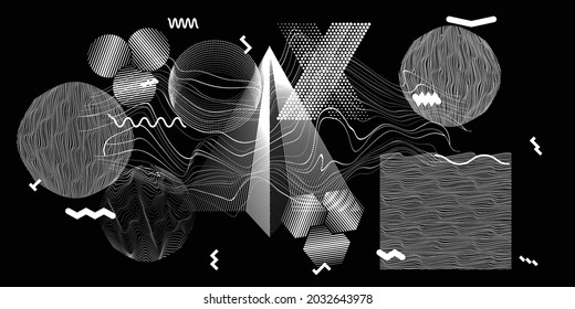 Negro y blanco moderno fondo mínimo. Composición de diseño de vectores con varias formas geométricas. Resumen del arte contemporáneo. Nuevo modernismo.