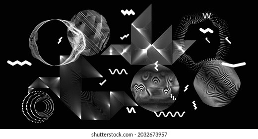 Black and white modern minimal background . Vector design composition with various geometric shapes . Abstract contemporary art . New modernism .