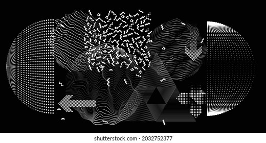 Black and white modern minimal background . Vector design composition with various geometric shapes . Abstract contemporary art . New modernism .