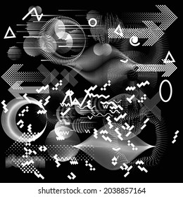 Black and white modern minimal background . Vector design composition with various geometric shapes . Abstract contemporary art . New modernism .