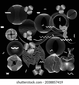 Black and white modern minimal background . Vector design composition with various geometric shapes . Abstract contemporary art . New modernism .