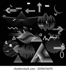 Black and white modern minimal background . Vector design composition with various geometric shapes . Abstract contemporary art . New modernism .