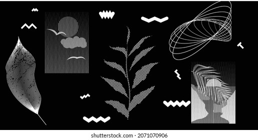 Black and white modern minimal background . Vector design composition with various geometric shapes . Abstract contemporary art . New modernism .