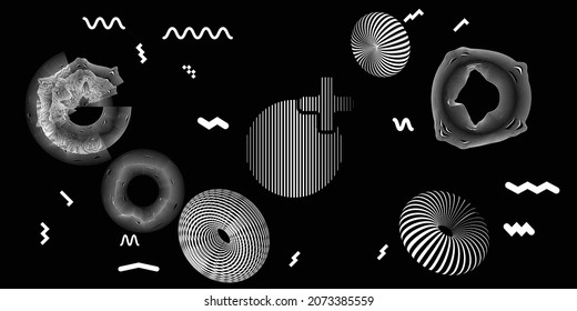 Black and white modern minimal background . Vector design composition with various geometric shapes . Abstract contemporary art . New modernism .