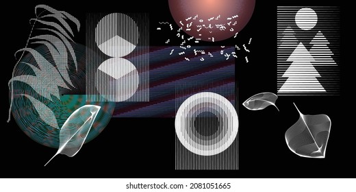 Black and white modern minimal background . Vector design composition with various geometric shapes . Abstract contemporary art . New modernism .
