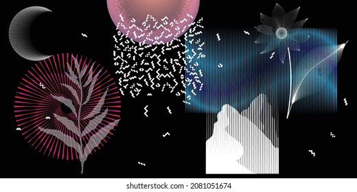 Negro y blanco moderno fondo mínimo. Composición de diseño de vectores con varias formas geométricas. Resumen del arte contemporáneo. Nuevo modernismo.