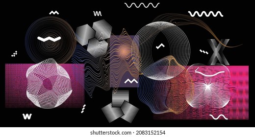 Black and white modern minimal background . Vector design composition with various geometric shapes . Abstract contemporary art . New modernism .