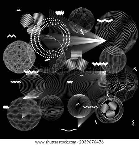 Black and white modern minimal background . Vector design composition with various geometric shapes . Abstract contemporary art . New modernism .