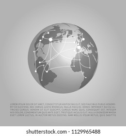 Black and White Modern Minimal Style Cloud Computing, Networks Structure, Telecommunications Concept Design, Network Connections, Transparent Geometric Wireframe - Vector Illustration