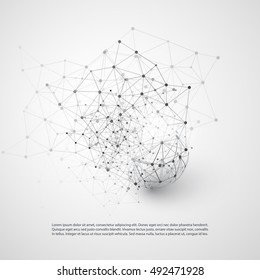 Black and White Modern Minimal Style Cloud Computing, Networks Structure, Telecommunications Concept Design, Network Connections, Transparent Geometric Wireframe - Vector Illustration