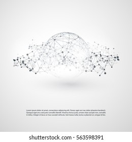 Black And White Modern Minimal Style Cloud Computing, Networks Structure, Telecommunications Concept Design, Network Connections, Transparent Geometric Wireframe - Vector Illustration