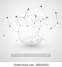 Computación en la nube de estilo moderno negro y blanco, diseño de conceptos de telecomunicaciones con conexiones de red, alambre geométrico transparente - Ilustración vectorial
