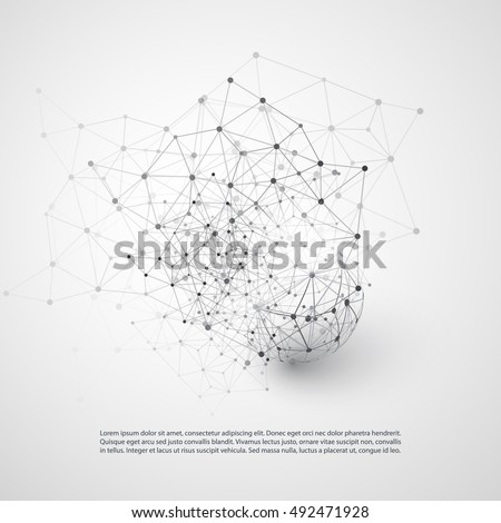 Black and White Modern Minimal Style Cloud Computing, Networks Structure, Telecommunications Concept Design, Network Connections, Transparent Geometric Wireframe - Vector Illustration