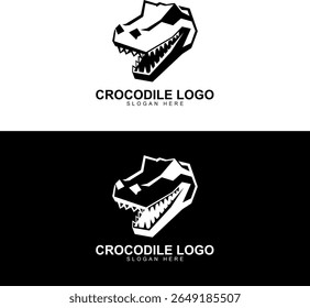 black and white modern minimalist crocodile head logo