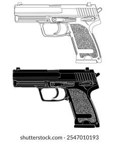 Vetor de pistola moderna preto e branco