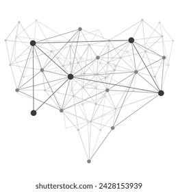 Black and White Modern Style Polygonal Networks Structure, Digital Telecommunication, Science Concept Design, Network Connections, Transparent Geometric Wireframe Creative Isolated Vector Illustration