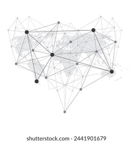 Estructura de redes poligonales de estilo moderno en blanco y negro, telecomunicaciones digitales, diseño de conceptos de ciencia, conexiones de red, estructura de alambres geométrica transparente Ilustración vectorial aislada creativa