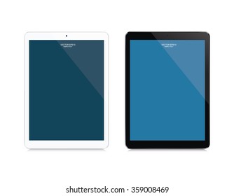 Black and white modern touch screen tablet with empty screen area for copy space. Vector illustration.