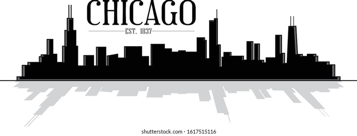 Black and white modern vector illustration city of Chicago skyline silhouette icon design template easy to edit 