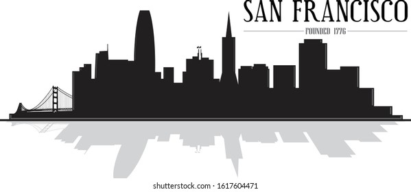 Black and white modern vector illustration city of San Francisco skyline silhouette icon logo template easy to edit