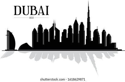 Black and white modern vector illustration city of Dubai United Arab Emirates icon logo template easy to edit
