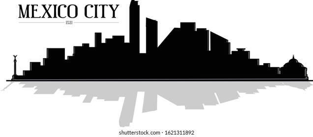 Black and white modern vector illustration of Mexico City skyline silhouette icon logo template easy to edit