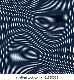 Black and white moire lines, striped  psychedelic vector background.  Op art style contrast pattern.