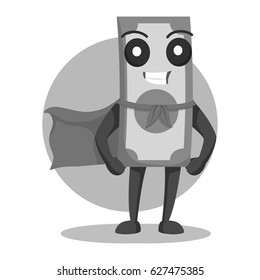 black and white money character with cape black and white style