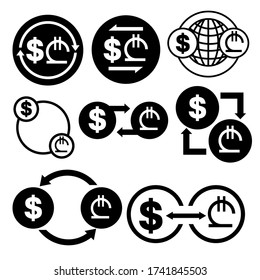 black and white money convert icon from dollar to lari vector bundle set