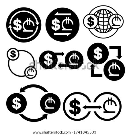 black and white money convert icon from dollar to lari vector bundle set