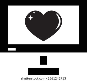 black and white monitor with heart