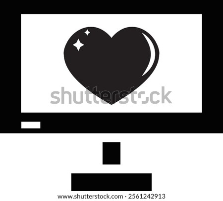 black and white monitor with heart